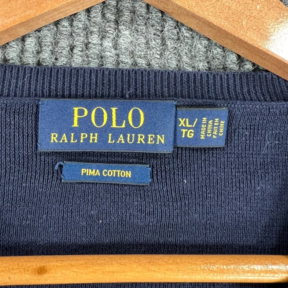 Polo Ralph Lauren Sweater Mens XL Extra Large Blue Long Sleeve V Neck Knit